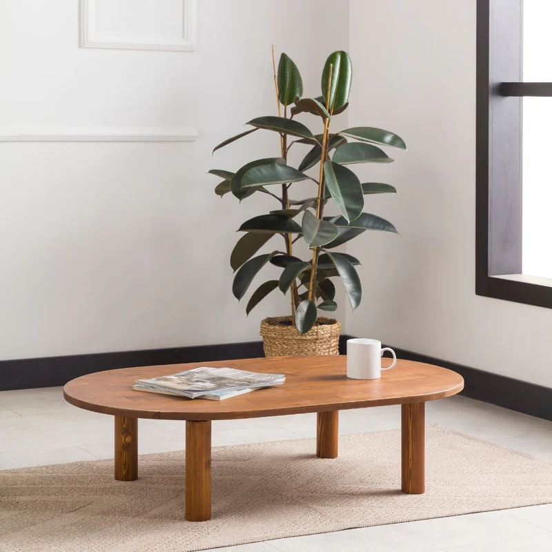 Furnirem Masif Çam Ahşap Oval Orta Sehpa Modern Salon Sehpası 76x45 Cm Ceviz