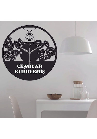 Kuruyemiş Temalı Ahşap Duvar Saati Siyah