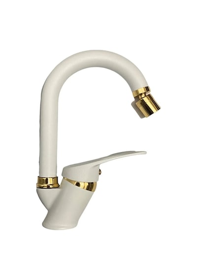 Mix Beyaz Altın Lavabo Mutfak Bataryası 360 Derece Döner Perlatörlü Garantili Musluk Gold