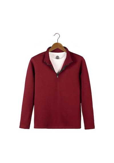 Terapi Men Erkek Bordo Yarım Fermuarlı Basic Düz Sweatshirt Bordo