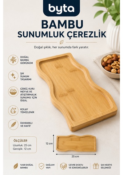 Doğal Bambu Sunumluk Çerez Tabağı