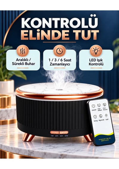 500 Ml Aroma Difüzör Hava Nemlendirici Esansiyel Yağ Uyumlu Ultrasonik Buhar Makinesi 7 Renk Led Işıklı Zamanlayıcılı Sessiz Mermer Görünümlü