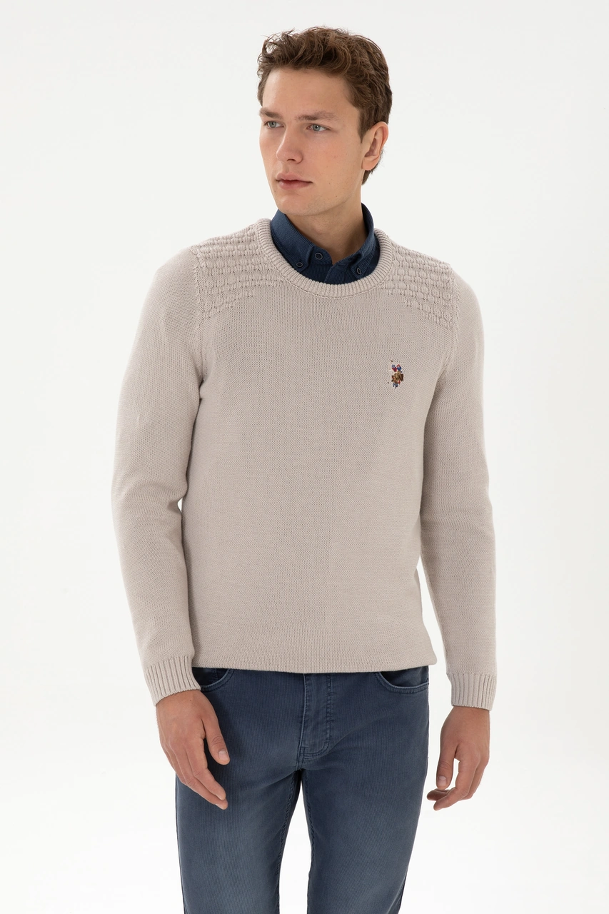 U.S. Polo Assn. Erkek Slim Fit Bisiklet Yaka Taş Kazak 50314975-VR049