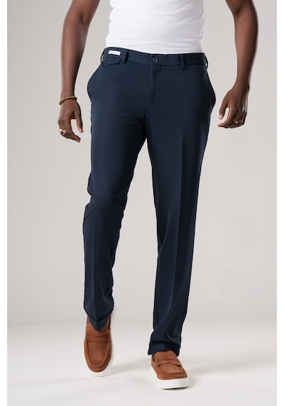 Ecer Slimfit Beli Yarım Lastikli Likralı Duble Paça Yazlık Kumaş Pantolon Lacivert