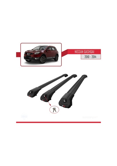Nissan Qashqai 2010-2014 Arası İle Uyumlu Ace-1 Ara Atkı Tavan Barı Siyah 3 Adet Bar