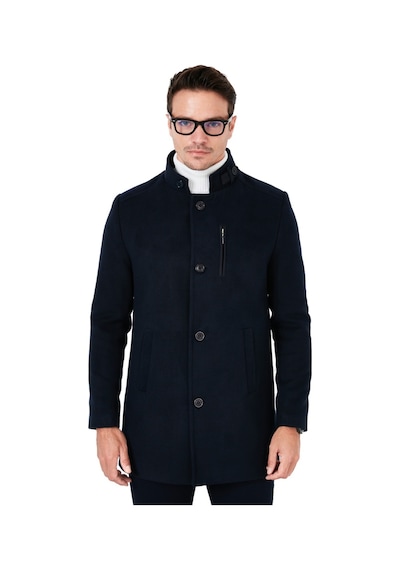 Buratti Slim Fit Düğmeli Dik Yaka Kaşe Erkek Kaban 5840099 Lacivert