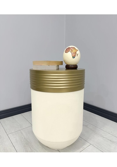 Elegant Dekoratif Eskitme Darbuka Krem Sehpa 60cm