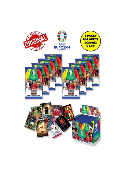 Almanya Euro 2024 Avrupa Şampiyonası Match Attax - 8 Adet Futbolcu Kart Paketi 64 Adet Kart