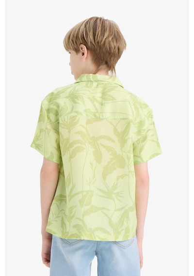 DeFacto Erkek Çocuk Oversize Geniş Kalıp Polo Yaka Desenli Viskon Kısa Kollu Gömlek F5673A825HSGN404