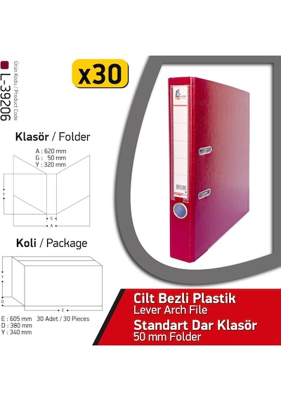 Laçin Klasör Bordo Dar 30 Adet 1 Koli