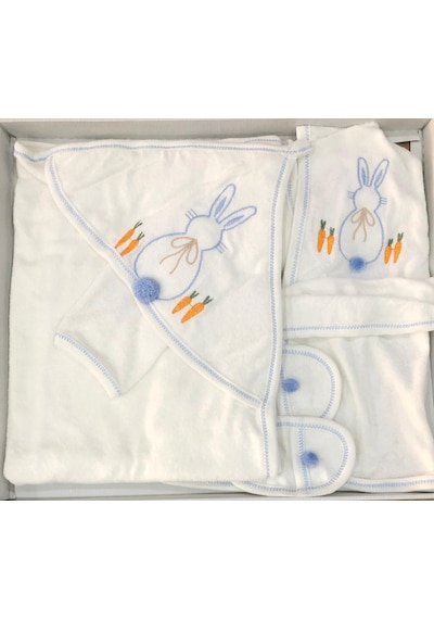 Donino %100 Pamuk 4 Lü Set Nakışlı Bebek Bornoz Seti