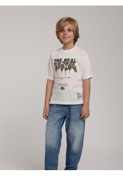 Escabel Erkek Çocuk The Real Yazılı Pamuklu T-shirt-15625 Ekru