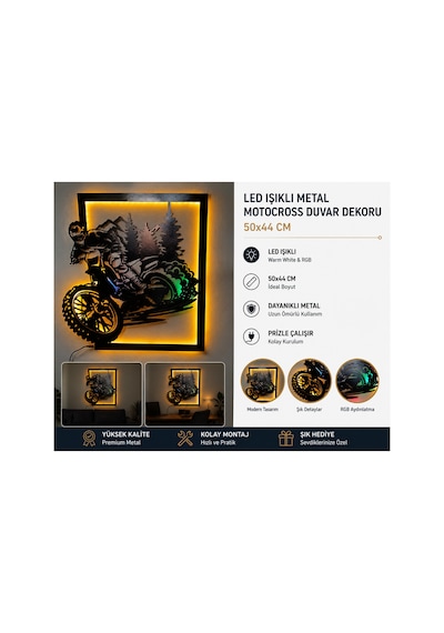 Ahşap Işıklı Duvar Dekoru Motocross 50x44 Cm