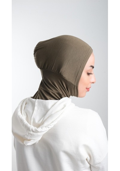 Hürrem Bone Haki Pratik Hazır Geçmeli Tesettür Bone Sandy Kumaş Spor Hijab 21 Haki