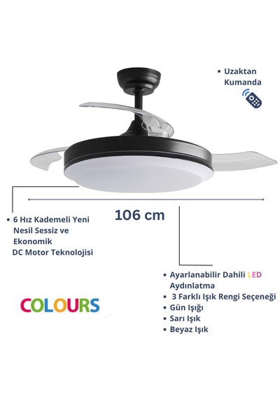 Stars Bellatrıx 42 Inch 28w+35 W Led Dc Motor Tavan Vantilatörü