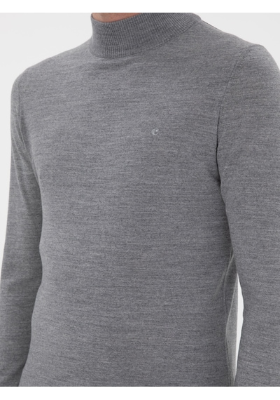 Cacharel Füme Slim Fit Yün Karışımlı Yarım Balıkçı Yaka Basic Triko Kazak Gri
