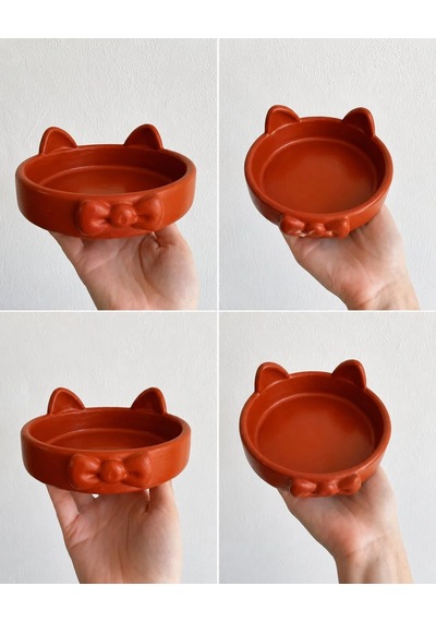 Papyon Model Beton Kedi Köpek Mama Ve Su Kabı 16 Cm Çap - Kiremit