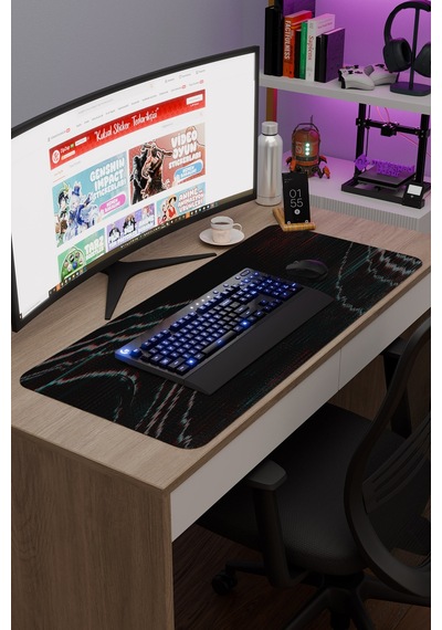 Glitch Kaymaz Dikişli Kauçuk Oyuncu Mousepad V3 - 90x40 Xxl Gaming Mouse Pad Fare Altlığı