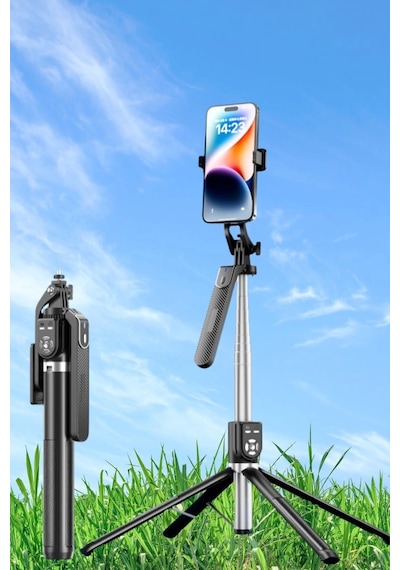 Kumandalı 360 Derece Dönebilen Cep Telefonu Ve Kamera Tripodu 2.2m Uzayabilen Selfie Çubuğu Lisinya