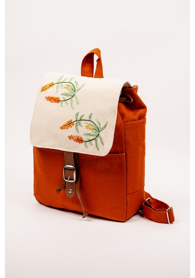 Fabric Craft Bag Sırt Çantası Nakış İşlemeli Kanvas 36x36 Cm Bordo