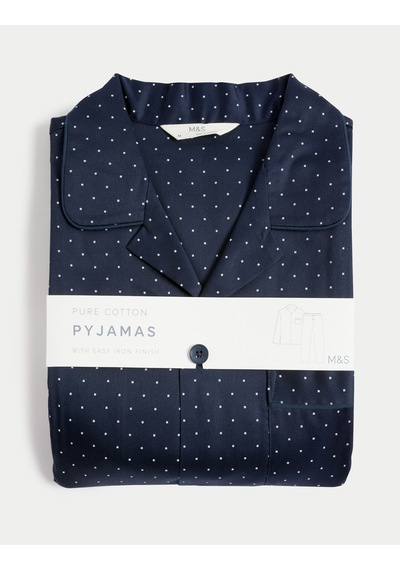 Marks & Spencer Saf Pamuklu Desenli Pijama Takımı T07004770 Lacivert