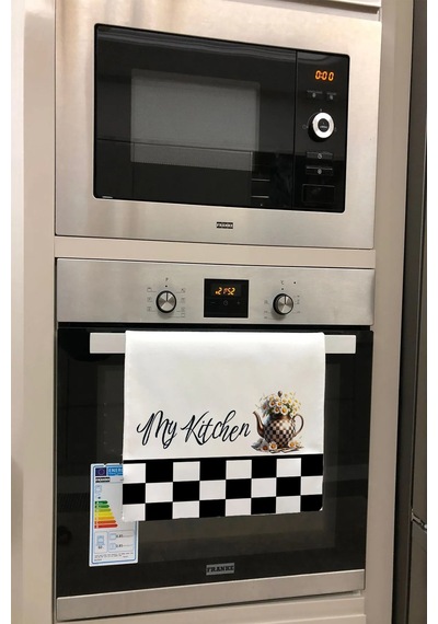 Valerine Life My Kitchen Dama Desenli Papatyalı Mutfak Kurulama Ve Fırın Beyaz El Havlusu %100 Pamuk Beyaz