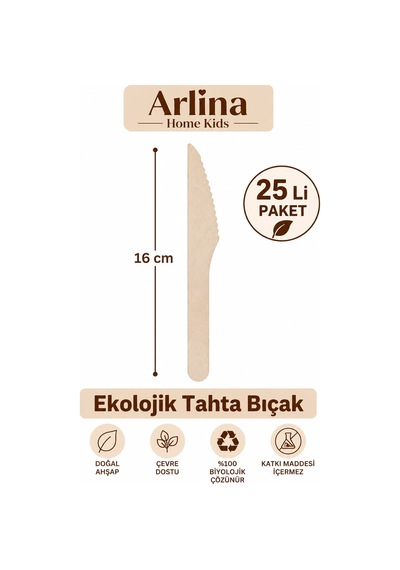16 Cm Ekolojik Tahta Bıçak 25 Li Ahşap