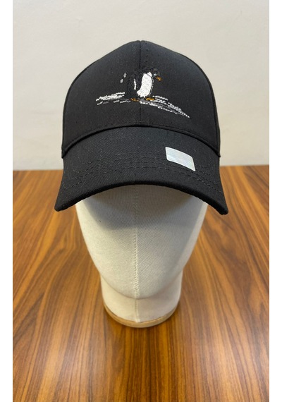 Penguen Nakışlı Gabardin Kumaş Unisex Cap Şapka Siyah
