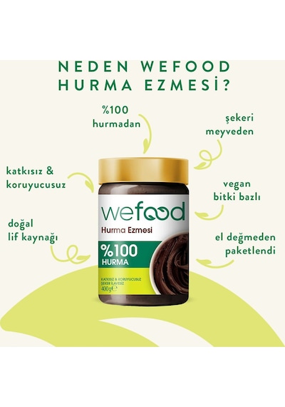 Wefood %100 Sade Hurma Ezmesi 400 gr (Hurma Püresi, Hurma Dolgusu)