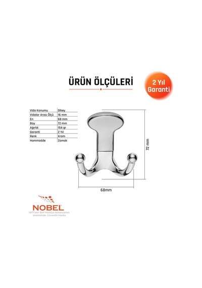 Melon Askı, Metal Vestiyer Askısı, Krom, Duvar Ve Dolap Askılığı 5'li Set Vidalı