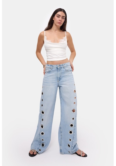 it's basic Kadın Ice 4s6-3 Palazzo Fit Kuş Gözü Detaylı Tasarım Denim Jean Buz Mavi