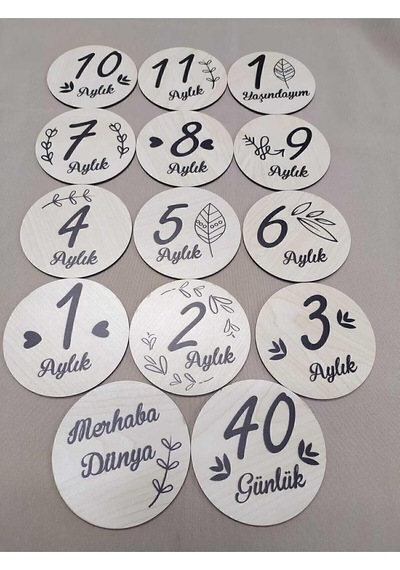 12 Aylık Plak Seti Ahşap Bebek Fotoğraf Kartları, Ilklerim Seti, Anı Kartları,hobbeb003,1 Yaş