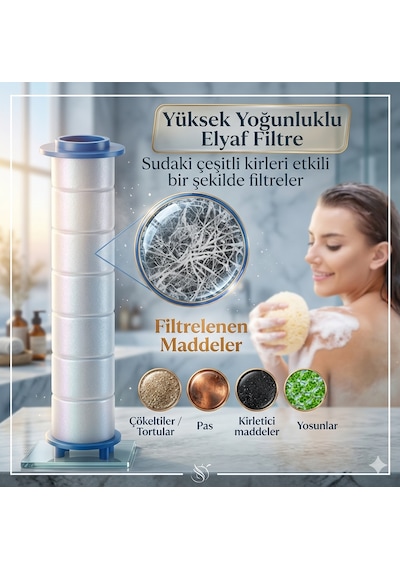 5 Fonksiyonlu Filtreli Duş Başlığı 2 Yedek Filtre Su Arıtmalı, Klor Ve Kireç Önleyici, Yüksek Basınçlı siyah