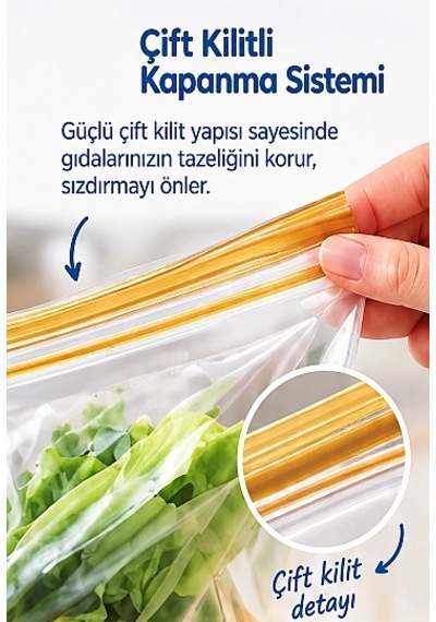 Roll-up Çift Kilitli Saklama Poşeti 1,2 Litre 20,5x21,7 -20 Adetli