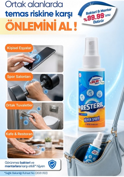 Resteril Alkolsüz Parfümsüz Hipokloröz Asit Koku Giderici Çok Amaçlı Hijyen Spreyi Seyahat Boy 100 ML