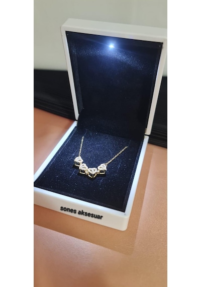 Işıklı Kutulu Yonca Çelik Kolye 054 Gold