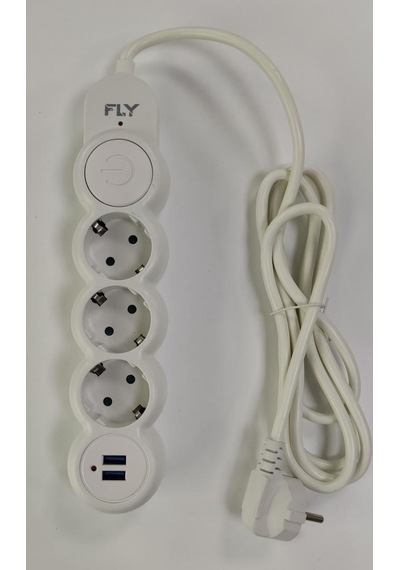 Fly 3393-01 3lü 2mt 2.1a Anahtarlı 2usb Şarj Çıkışlı Akım Korumalı 2500w