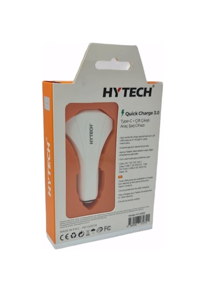 Hytech Hy-Xq55 Type-C + Çift Usb Çıkışlı Çakmak Şarj 7A Beyaz