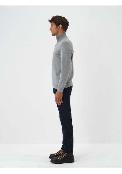 Xint Gri Pamuk Dokulu Regular Fit Kazak 801866 Gri Melanj