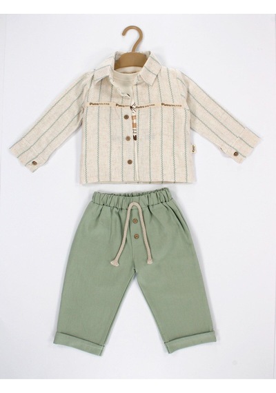 Babyhola Erkek Bebek Bayramlık Takım Araba Baskılı Müslin Kumaş Set 2215 Yeşil
