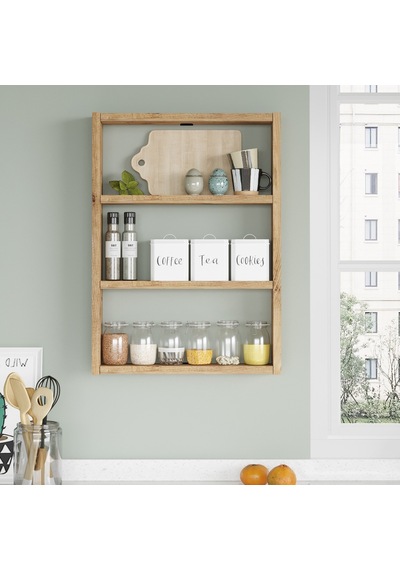 Robinhome Robin Home Marla 3'Lü Duvar Rafı Mutfak Banyo Rafı Atlantik Çam M