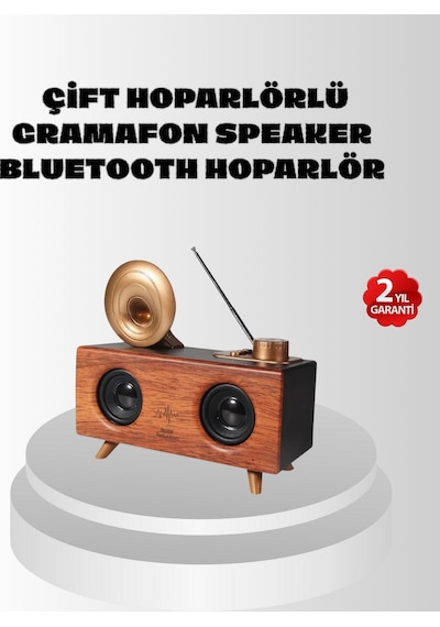 Çift Hoparlörlü Retro Bluetooth Speaker 1800mah Batlı Aux Usb Semeglbl - 36 Sd Kartlı