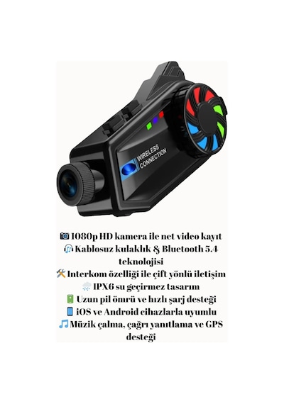 1080p Video Kayıt Özellikli, Su Geçirmez Ve Bluetooth 5.4 Motorcu Interkom Kulaklığı