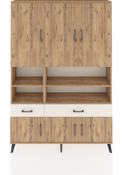 Arges Dolap 8 Raflı 2 Çekmeceli 6 Kapaklı 132x30x195 Çam-çam/... Çam