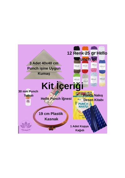 Punch Nakış Başlangıç Seti 12 Renk İplikli Kumaşlı Kasnaklı İğneli Tam Set - 761799514