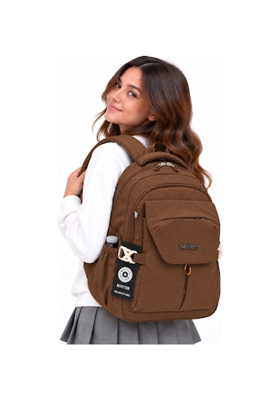 Okul Çantası Su Geçirmez Kumaş Unisex Okul Sırt Çantası 2601 Vizon Açik Vizon