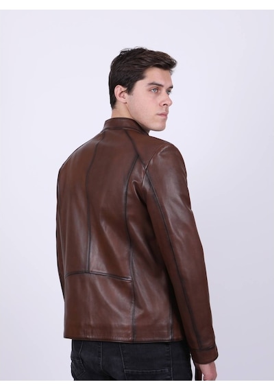 New Zaya Leather Erkek Açık Kahverengi Hakiki Deri Ceket-Altın (466895350) Altın
