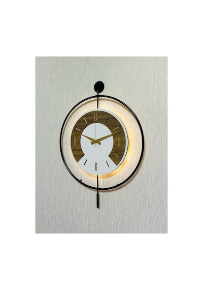 Pey Aksesuar 50x70 Cm Metal Ahşap Ve Işığın Muhteşem Uyumu Duvar Saati Dekoratif Ahşap-m54-siyah-beyaz-keçe-gold