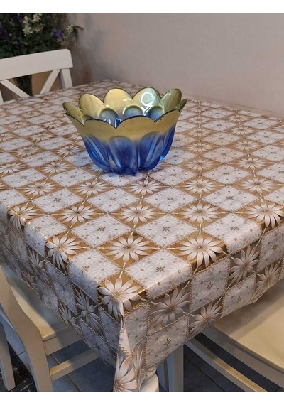 İthal Pvc Muşamba - Desenli Silinebilir Masa Örtüsü 11lace012 Kahverengi