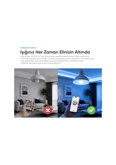 Şımart Akıllı Ampul Wifi Rgb Led 12w E27 1100 Lümen Yüksek Parlaklık Uygulama Kontrollü Diğer